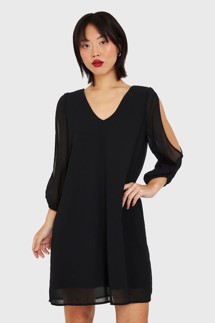 Vestido Corto Aberturas Mangas Negro Nicopoly-4