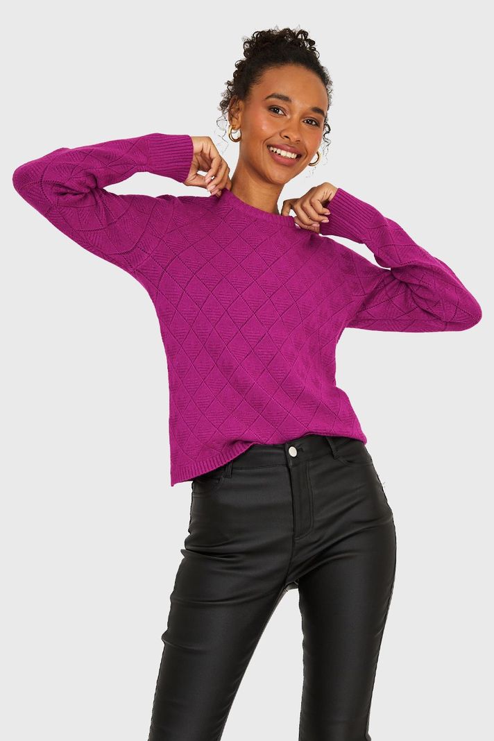 Sweater Diseño Rombos Magenta Nicopoly-4