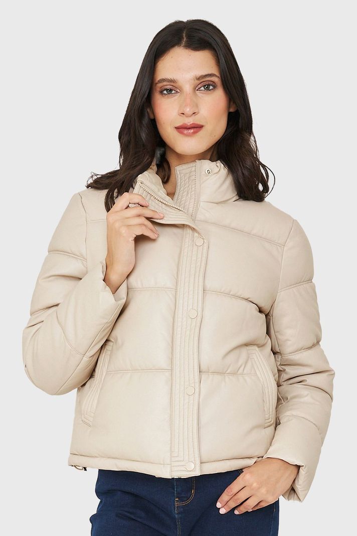 Parka Corta Tipo Ecocuero Blanco Invierno Nicopoly-0