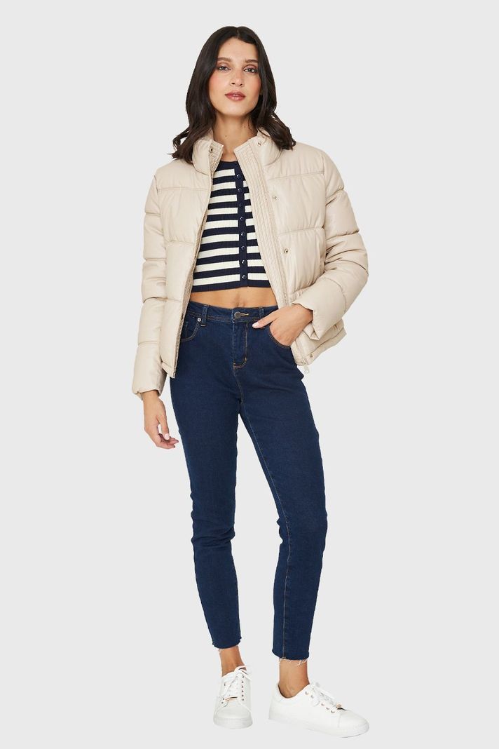 Parka Corta Tipo Ecocuero Blanco Invierno Nicopoly-1
