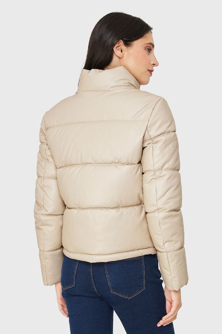 Parka Corta Tipo Ecocuero Blanco Invierno Nicopoly-3