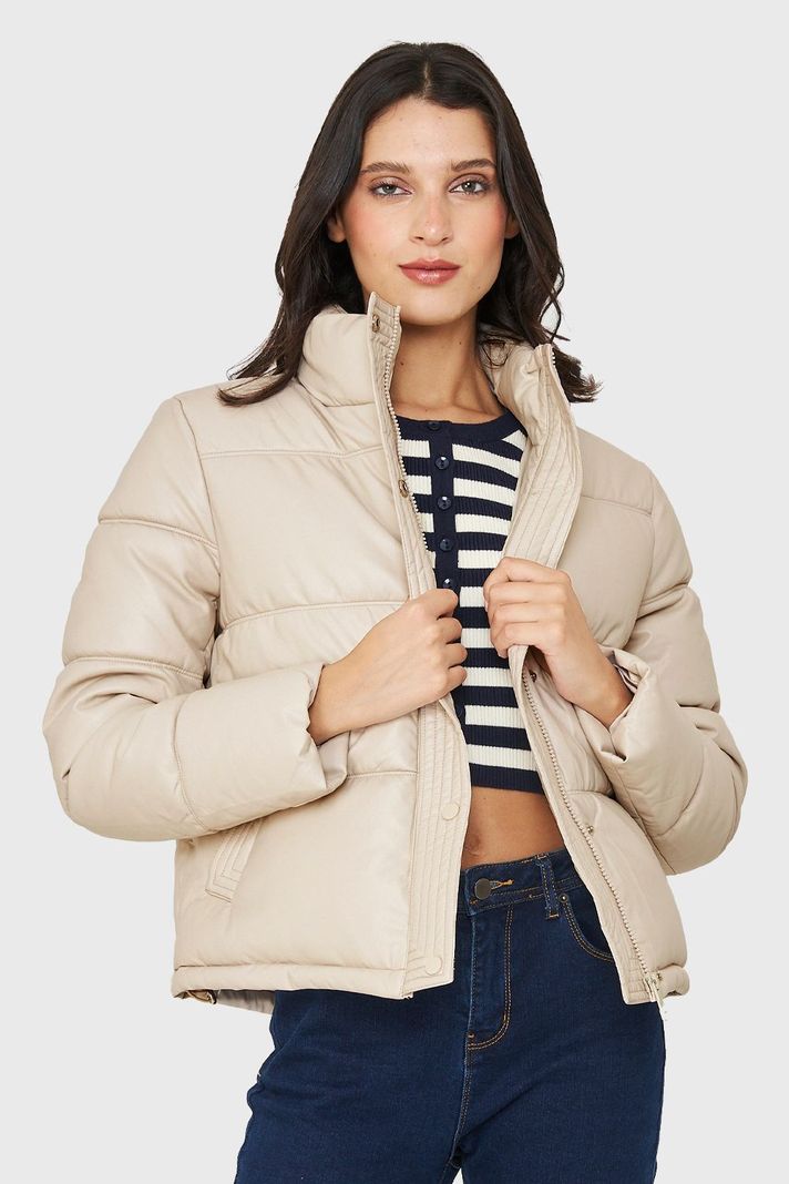 Parka Corta Tipo Ecocuero Blanco Invierno Nicopoly-4