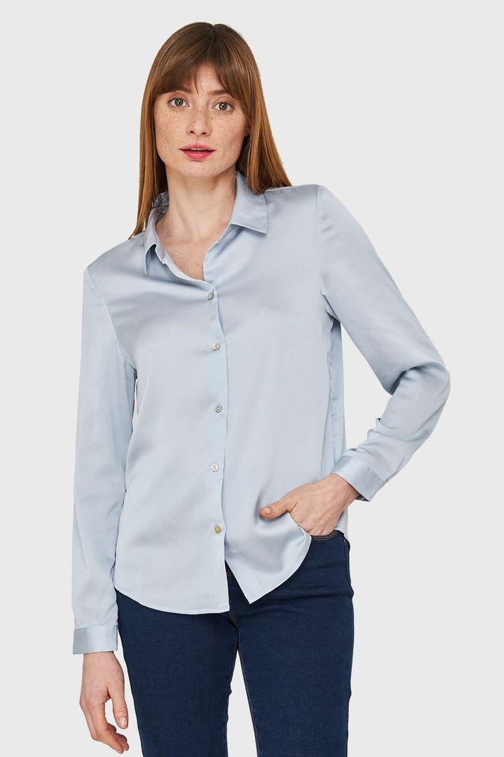 Blusa Camisera Tipo Satín Celeste Nicopoly