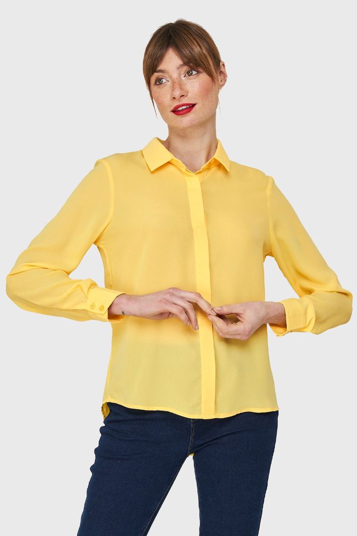 Blusa Básica Botonera Invisible Amarillo Nicopoly-0