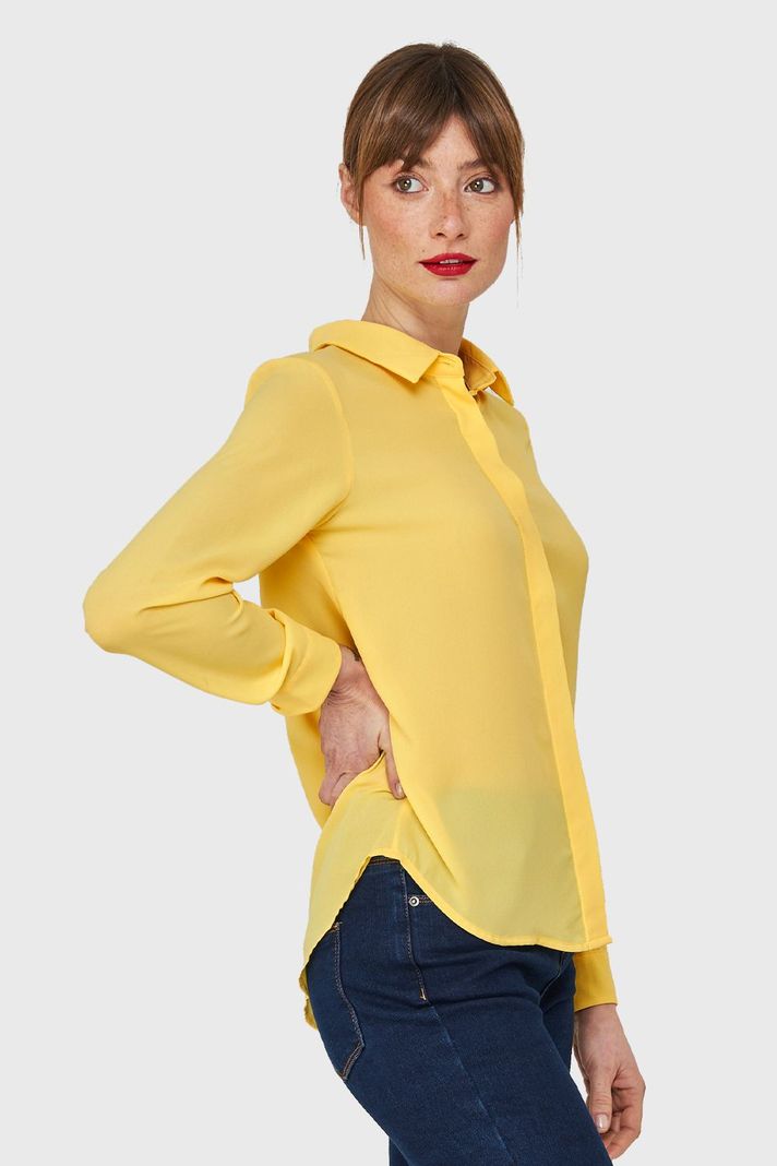 Blusa Básica Botonera Invisible Amarillo Nicopoly-2