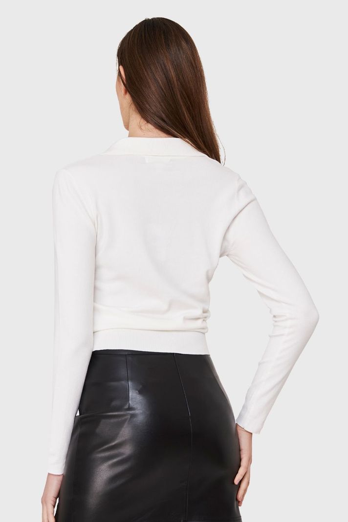 Polera Manga Larga Cuello Camisero Blanco Invierno Nicopoly-3