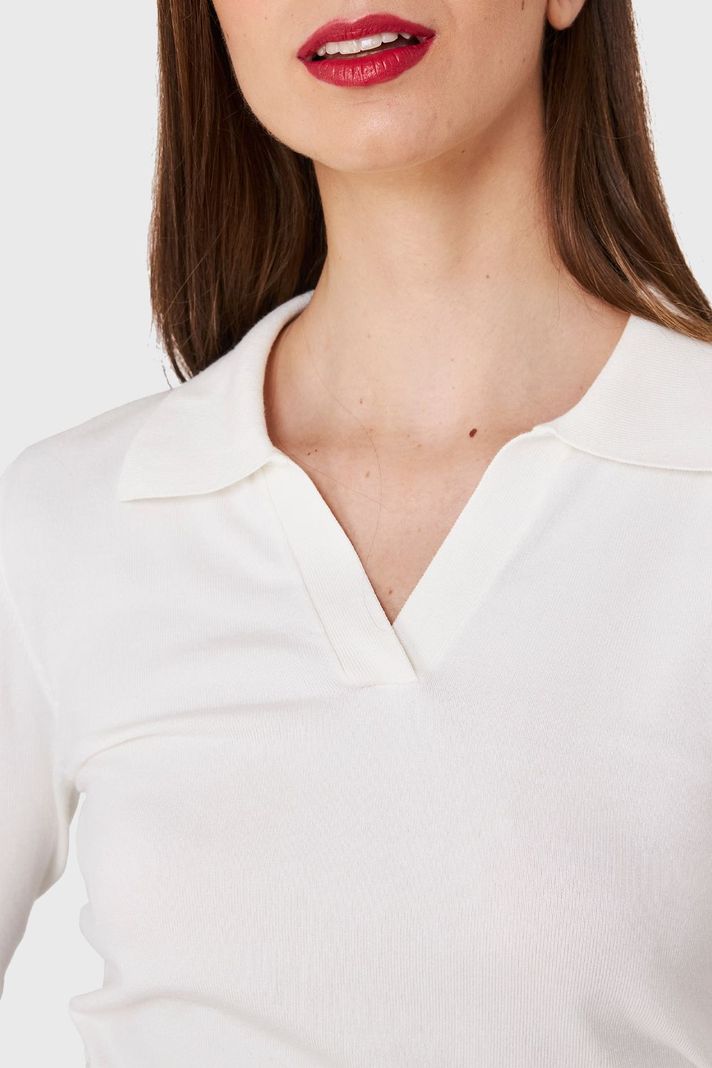 Polera Manga Larga Cuello Camisero Blanco Invierno Nicopoly-5