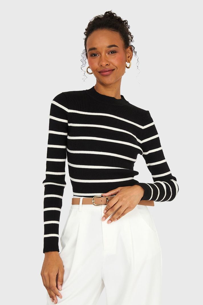 Sweater Rayas Negro Nicopoly-0