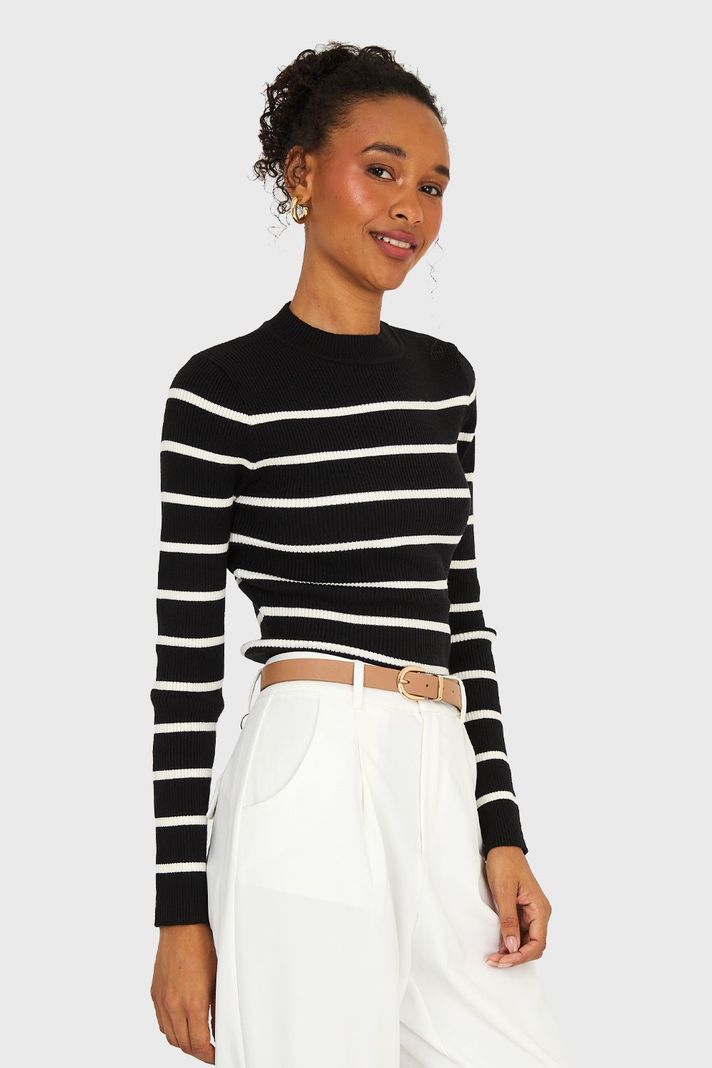Sweater Rayas Negro Nicopoly-2