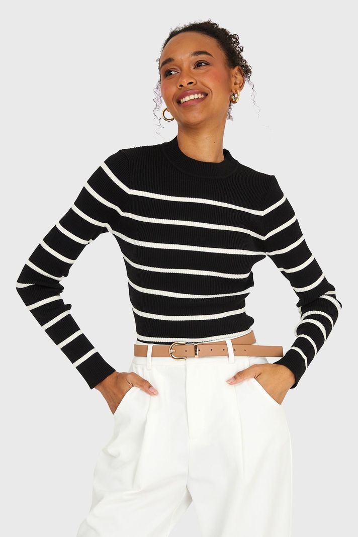 Sweater Rayas Negro Nicopoly-4