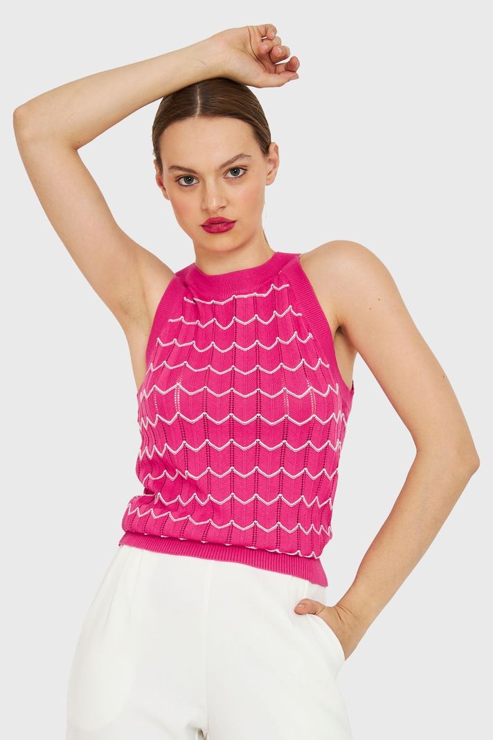 Polera Halter Calada Bicolor Fucsia Nicopoly-0