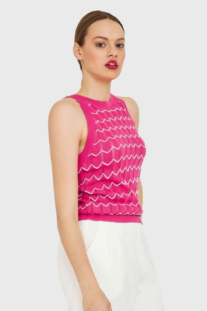 Polera Halter Calada Bicolor Fucsia Nicopoly-2