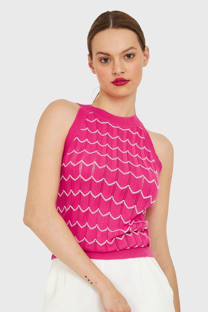 Polera Halter Calada Bicolor Fucsia Nicopoly-4