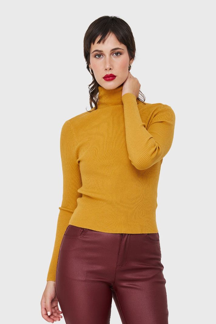 Sweater Tejido Canalé Mostaza Nicopoly-0