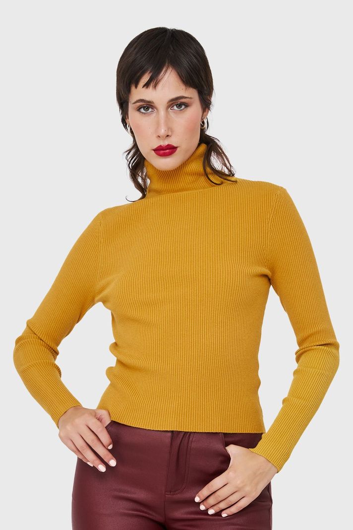 Sweater Tejido Canalé Mostaza Nicopoly-4