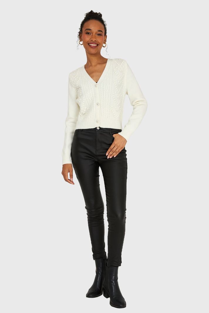 Cárdigan Crop Perlas Blanco Invierno Nicopoly-1