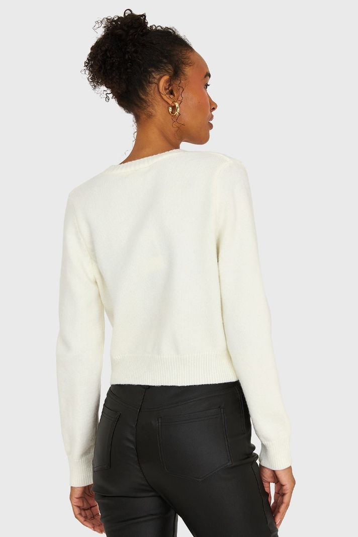 Cárdigan Crop Perlas Blanco Invierno Nicopoly-3