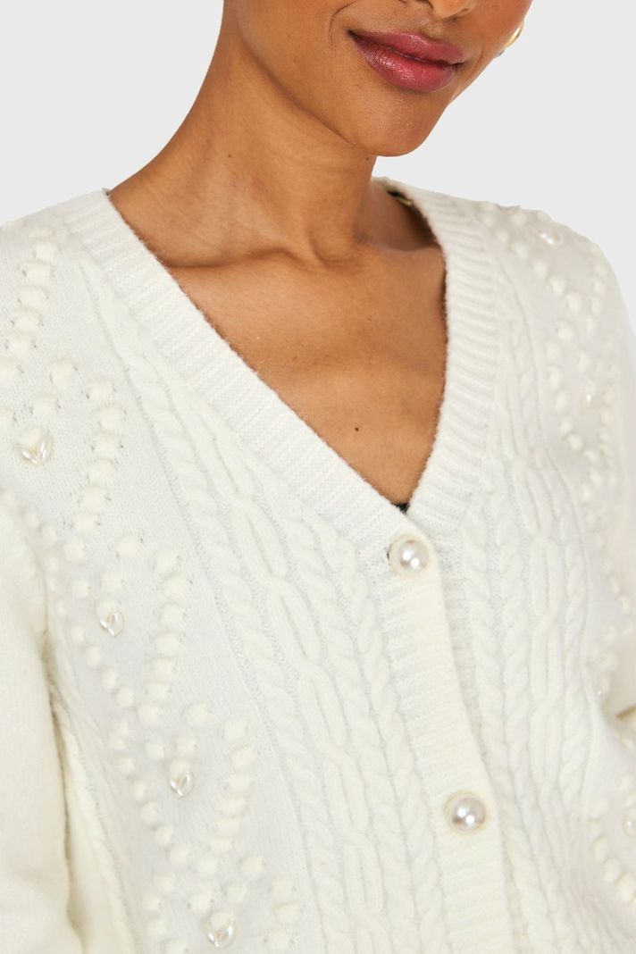 Cárdigan Crop Perlas Blanco Invierno Nicopoly-5