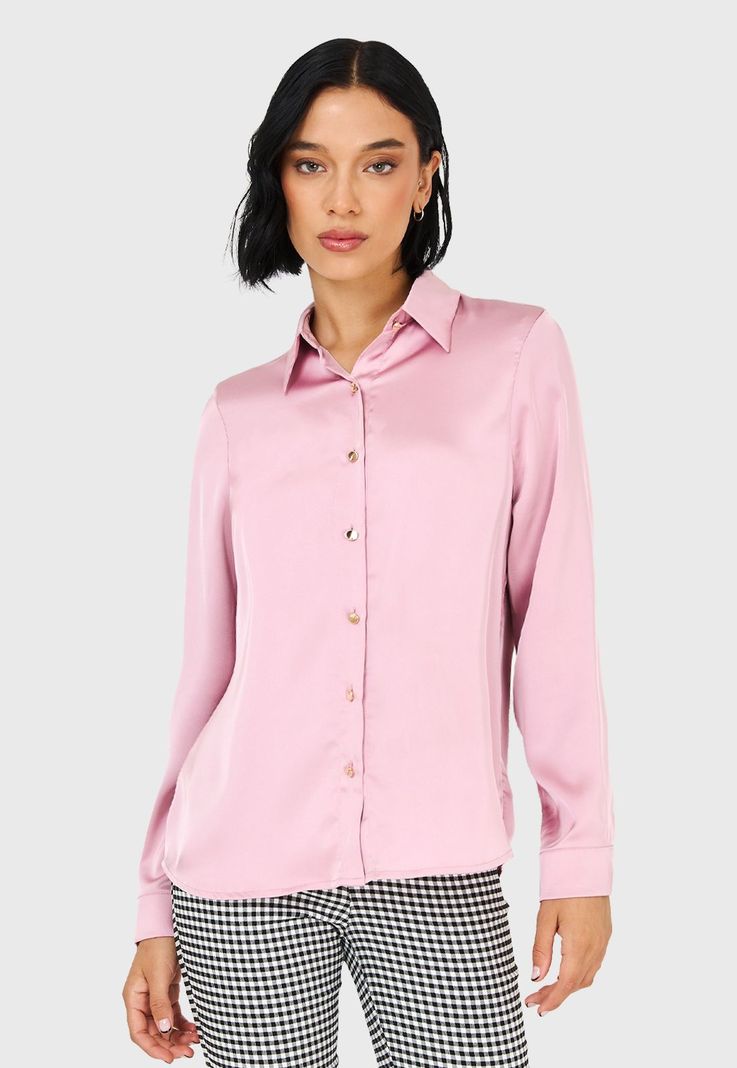 Camisa Básica Tipo Satín Rosado Nicopoly-0