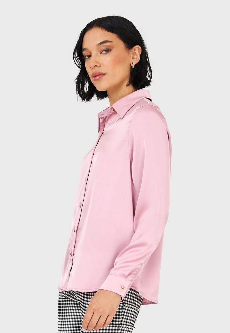 Camisa Básica Tipo Satín Rosado Nicopoly-2