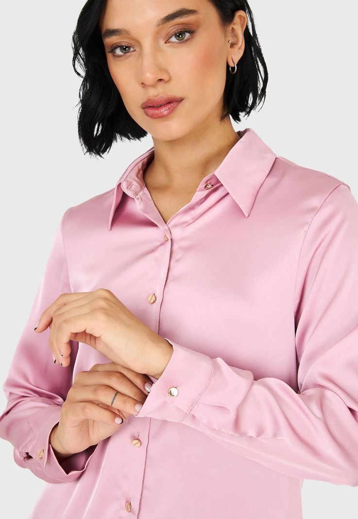 Camisa Básica Tipo Satín Rosado Nicopoly-5