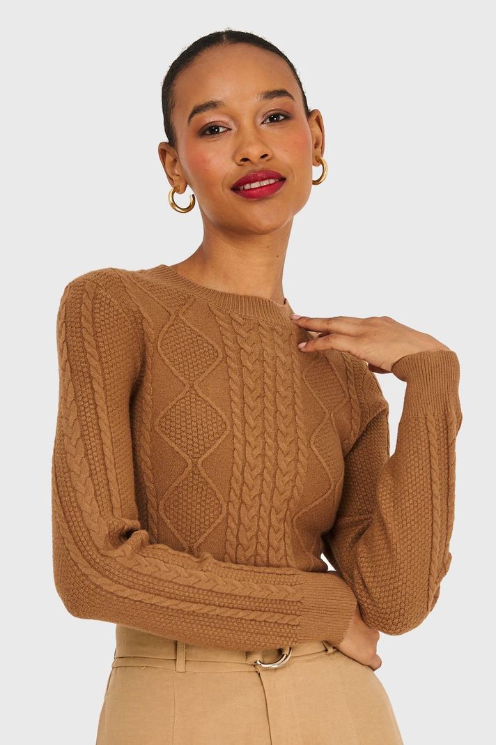 Sweater Diseño Trenzado Camel Nicopoly-0