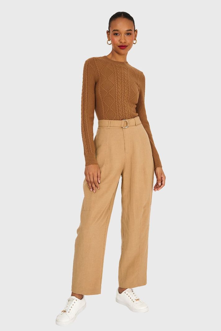 Sweater Diseño Trenzado Camel Nicopoly-1