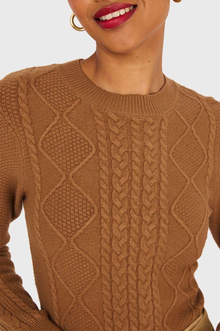 Sweater Diseño Trenzado Camel Nicopoly-5