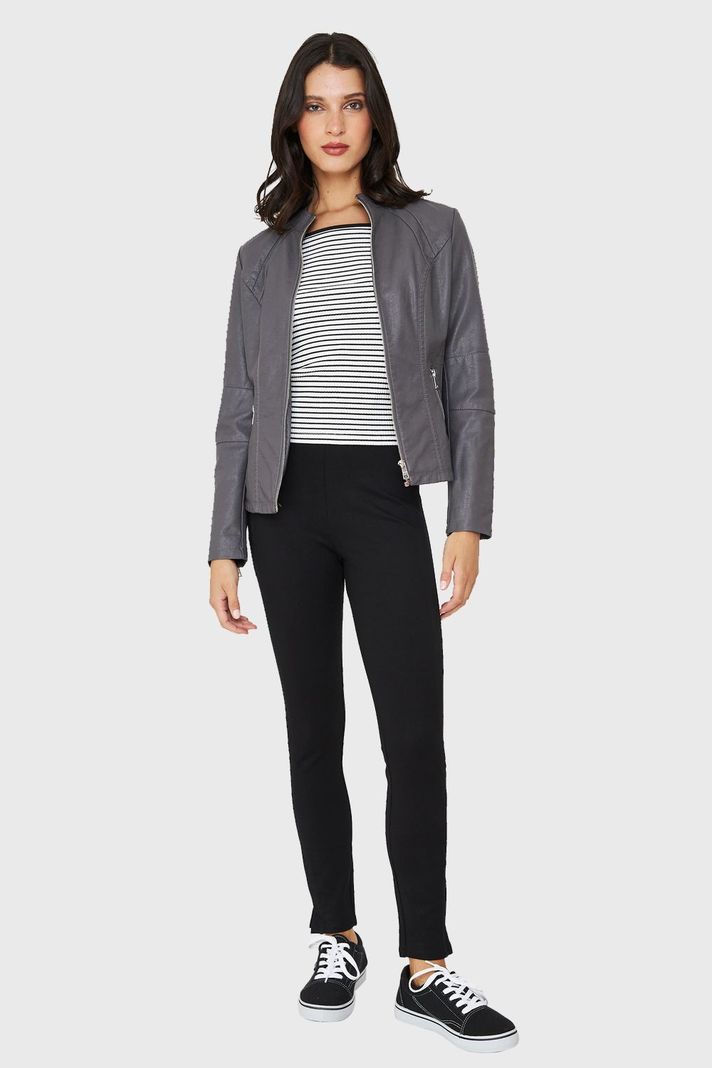 Chaqueta Mao Ecocuero Gris Nicopoly-1