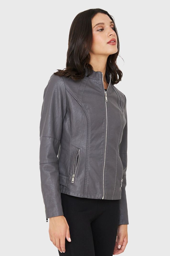 Chaqueta Mao Ecocuero Gris Nicopoly-2