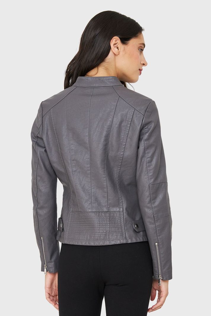 Chaqueta Mao Ecocuero Gris Nicopoly-3