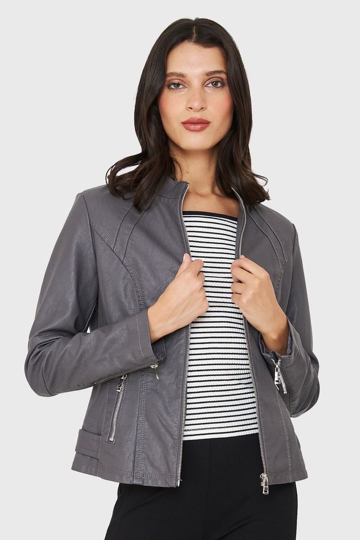 Chaqueta Mao Ecocuero Gris Nicopoly-4