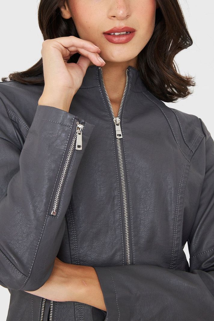 Chaqueta Mao Ecocuero Gris Nicopoly-5