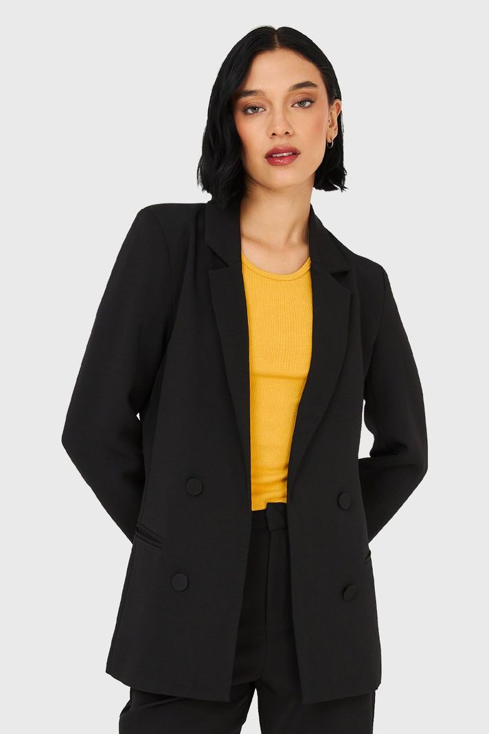 Blazer De Tope Botones Decorativos Negro Nicopoly-4