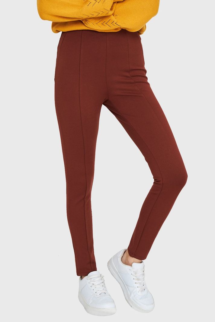 Legging Tiro Alto Costuras Frontales Café Nicopoly-2