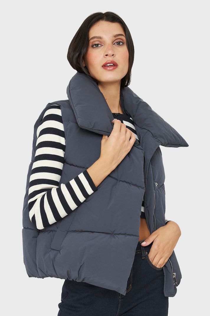 Parka Sin Mangas Imán Cuello Azul Grisáceo Nicopoly-0