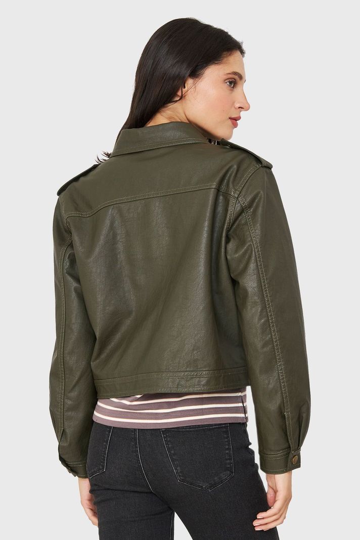 Chaqueta Cuello Camisero Ecocuero Oliva Nicopoly-3