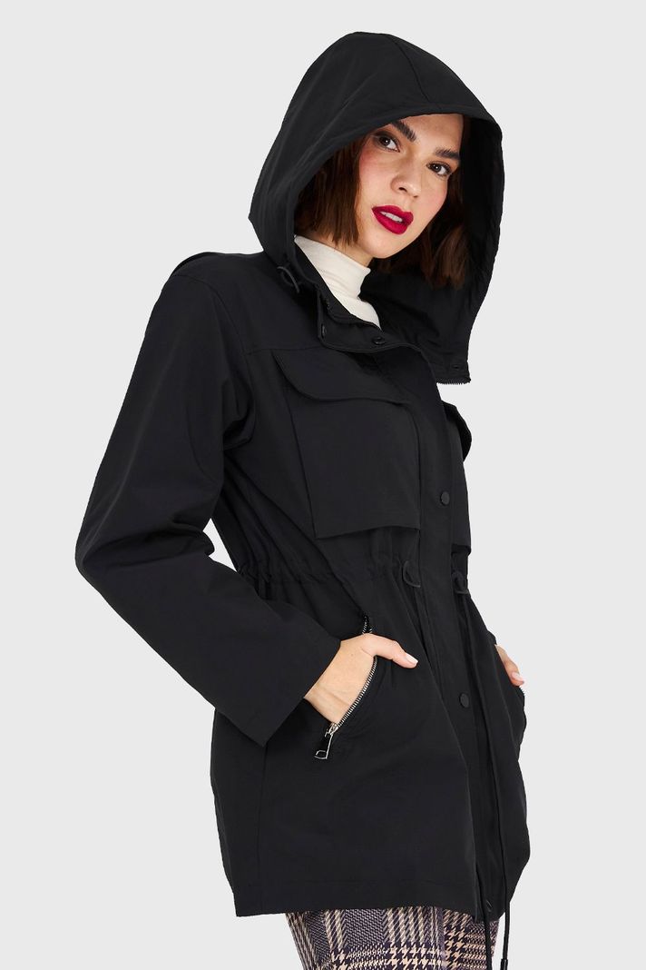 Chaqueta Larga Impermeable Negro Nicopoly-2