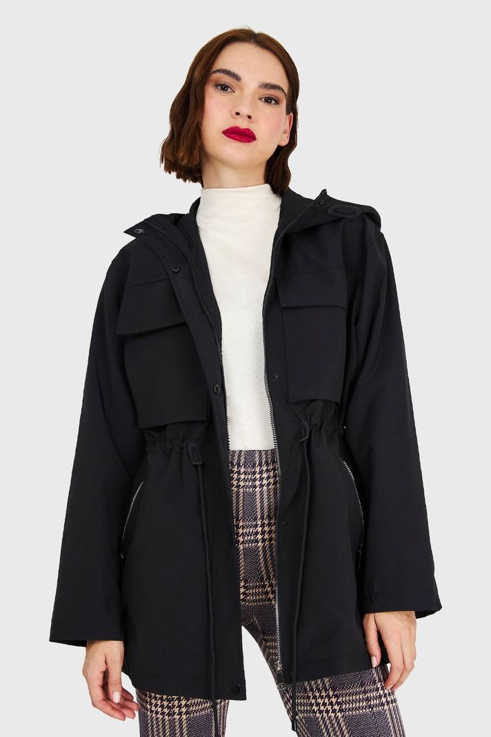 Chaqueta Larga Impermeable Negro Nicopoly-4