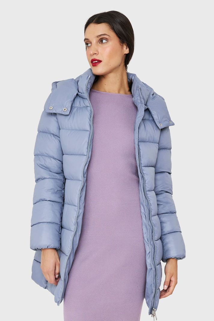 Parka Acolchada Midi Con Gorro Celeste Nicopoly-0