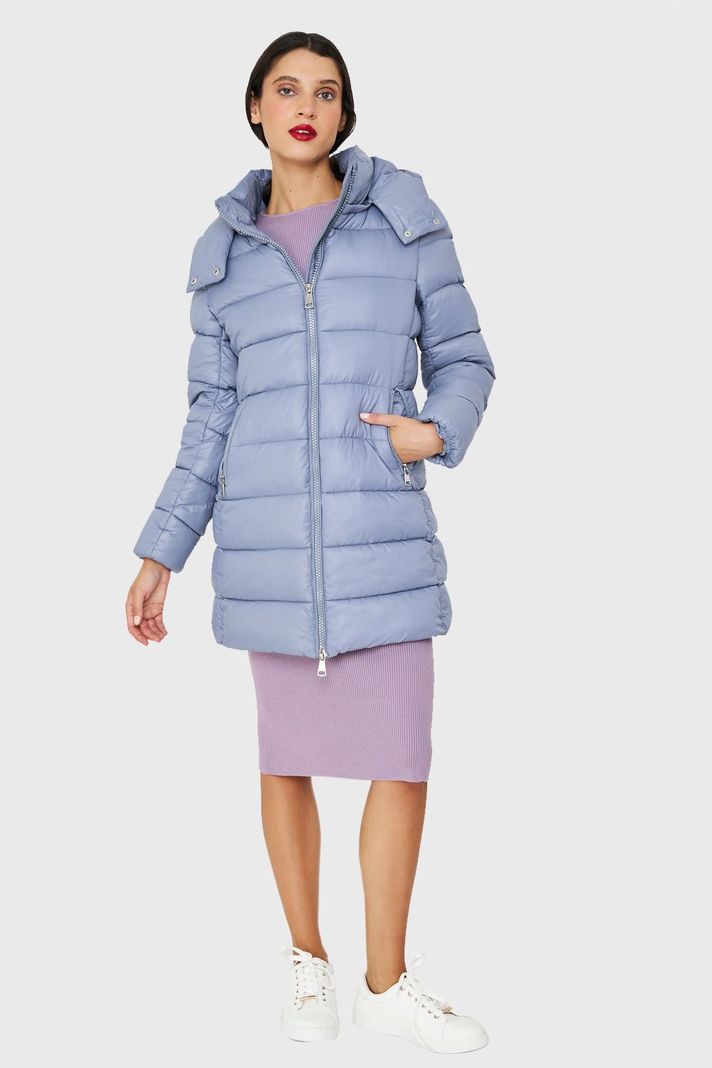 Parka Acolchada Midi Con Gorro Celeste Nicopoly-1