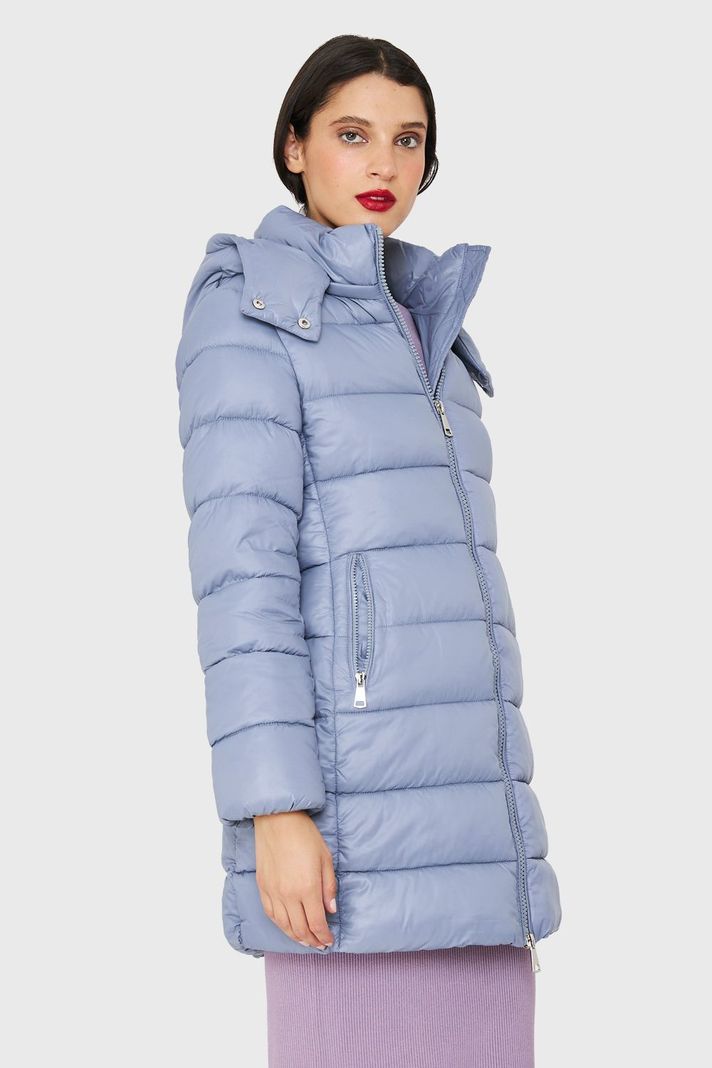 Parka Acolchada Midi Con Gorro Celeste Nicopoly-2