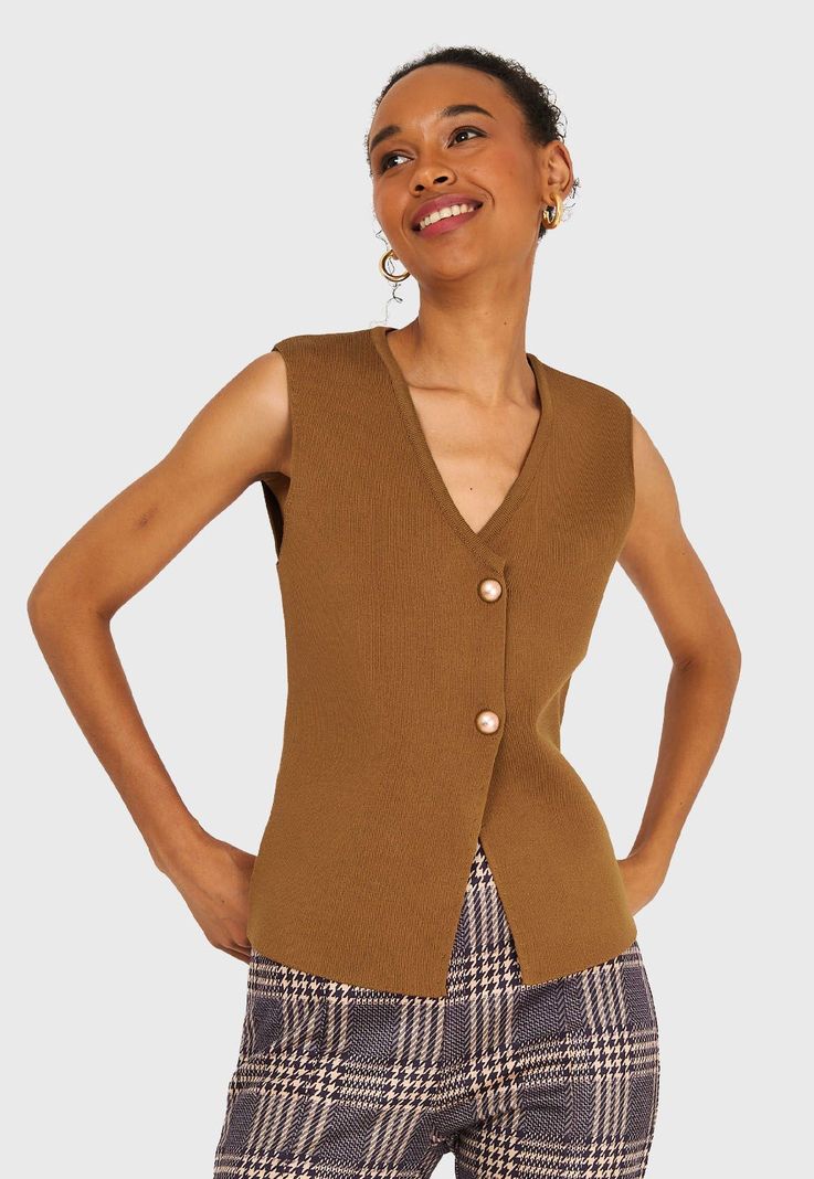 Gilet Tejido Hilo Camel Nicopoly-0