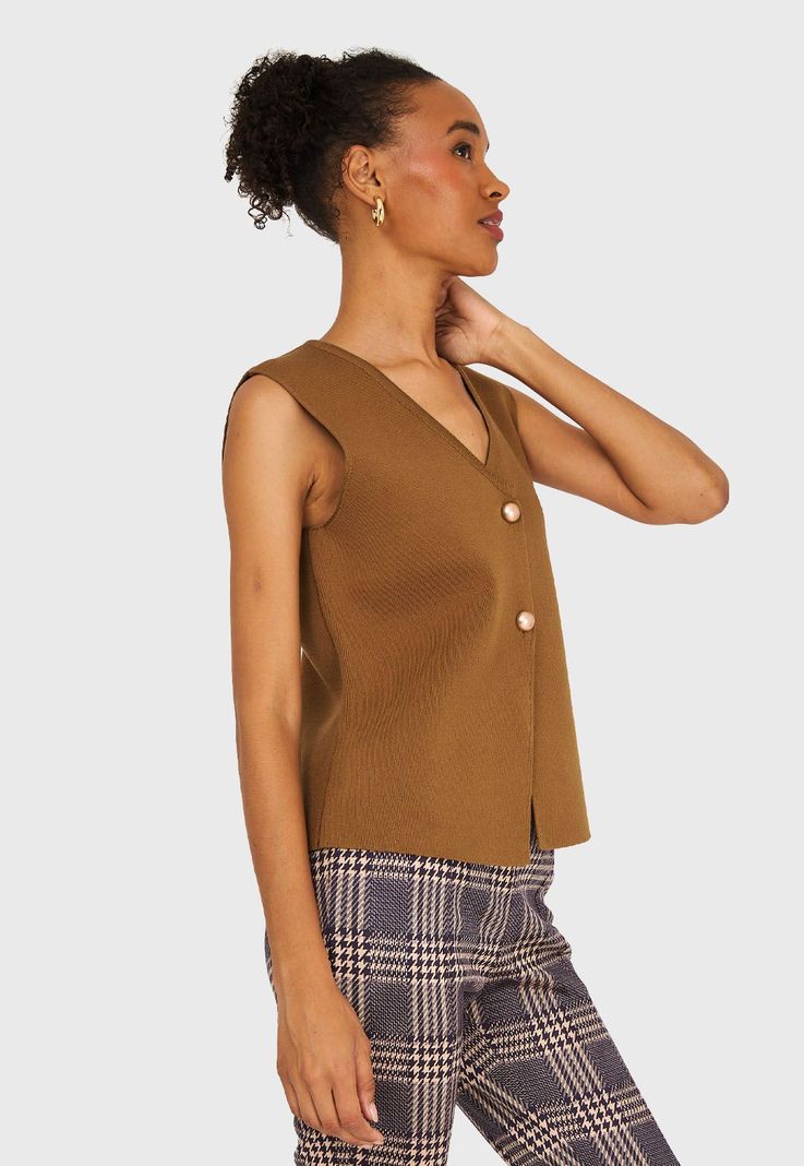 Gilet Tejido Hilo Camel Nicopoly-2