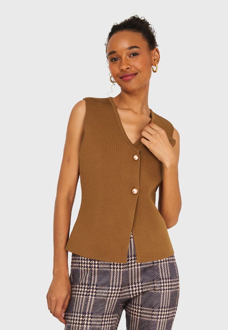 Gilet Tejido Hilo Camel Nicopoly-4