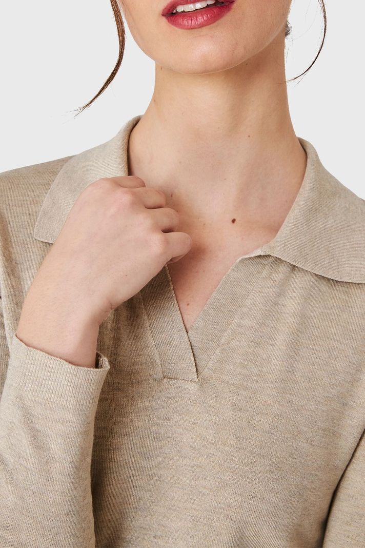 Polera Manga Larga Cuello Camisero Khaki Nicopoly-5