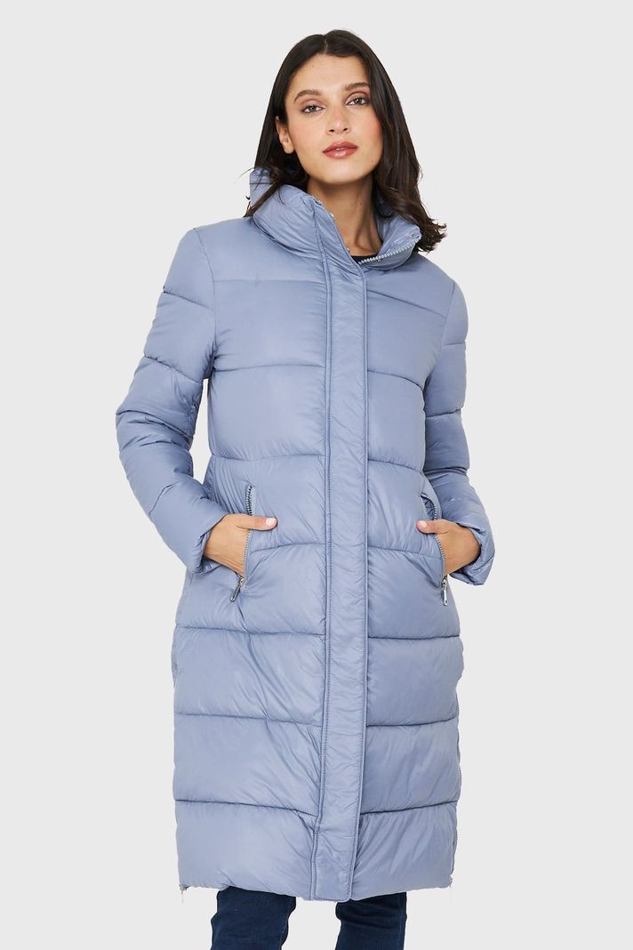 Parka Larga Acolchada Cuello Alto Celeste Nicopoly-0