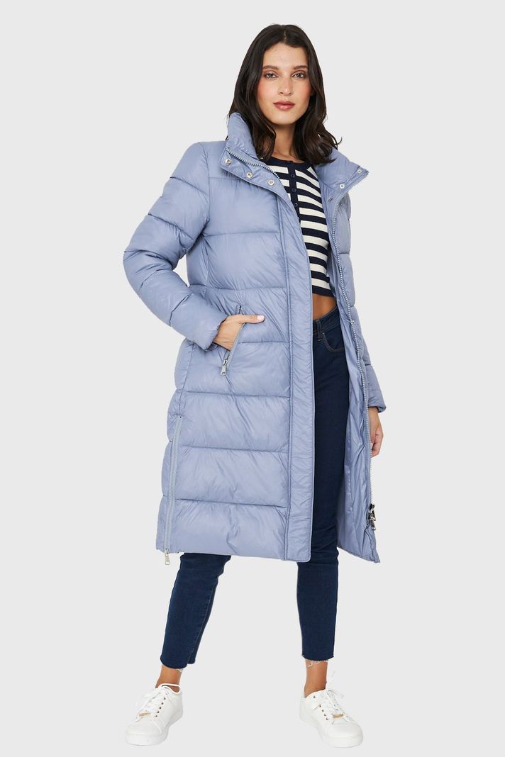 Parka Larga Acolchada Cuello Alto Celeste Nicopoly-1