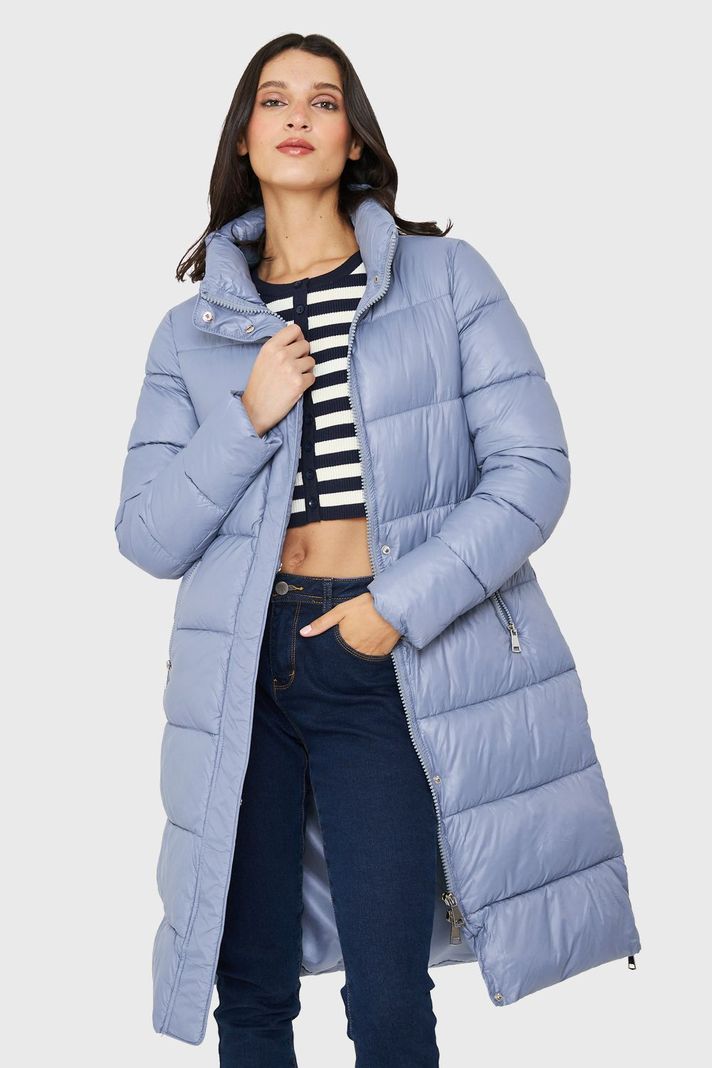 Parka Larga Acolchada Cuello Alto Celeste Nicopoly-4