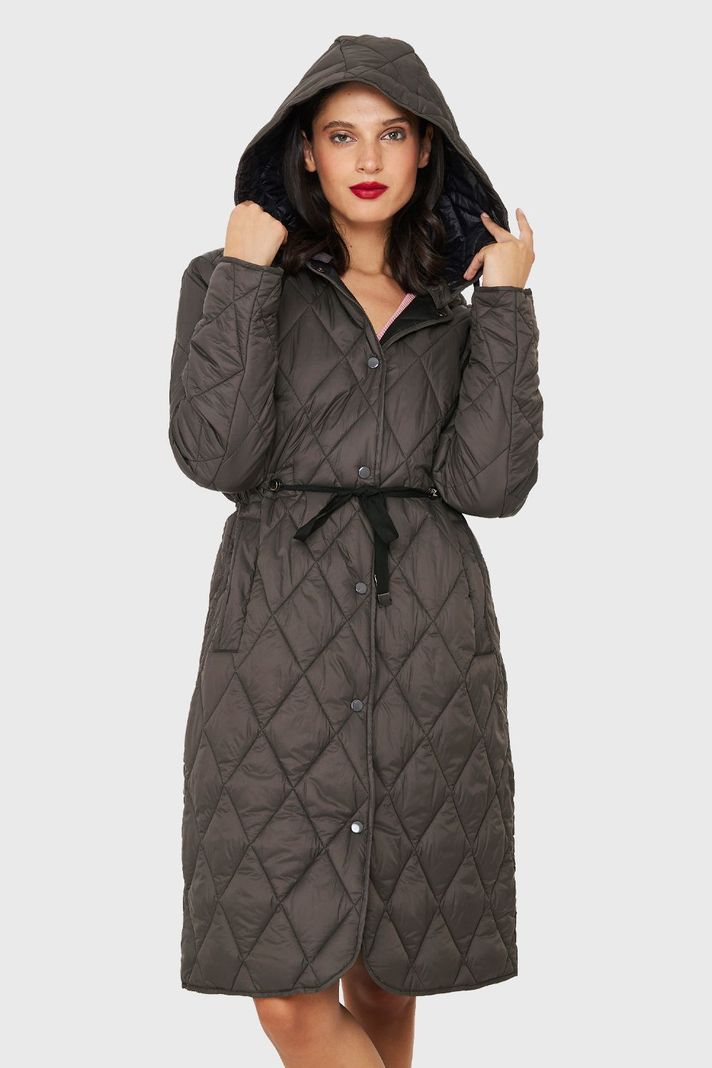 Parka Larga Quilt Cintura Ajustable Gris Nicopoly-0